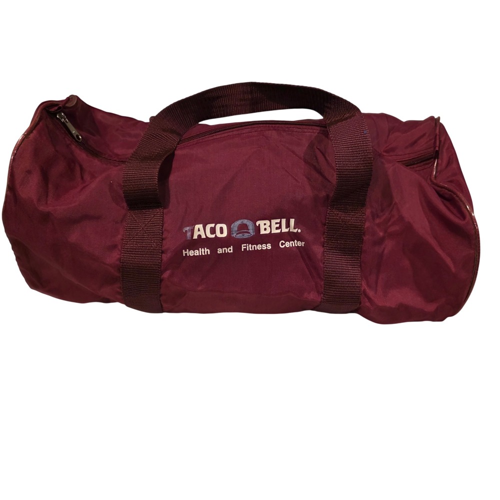 Vintage 90s Taco Bell Health and Fitness Center Duffle Gym Bag Maroon Barrel
